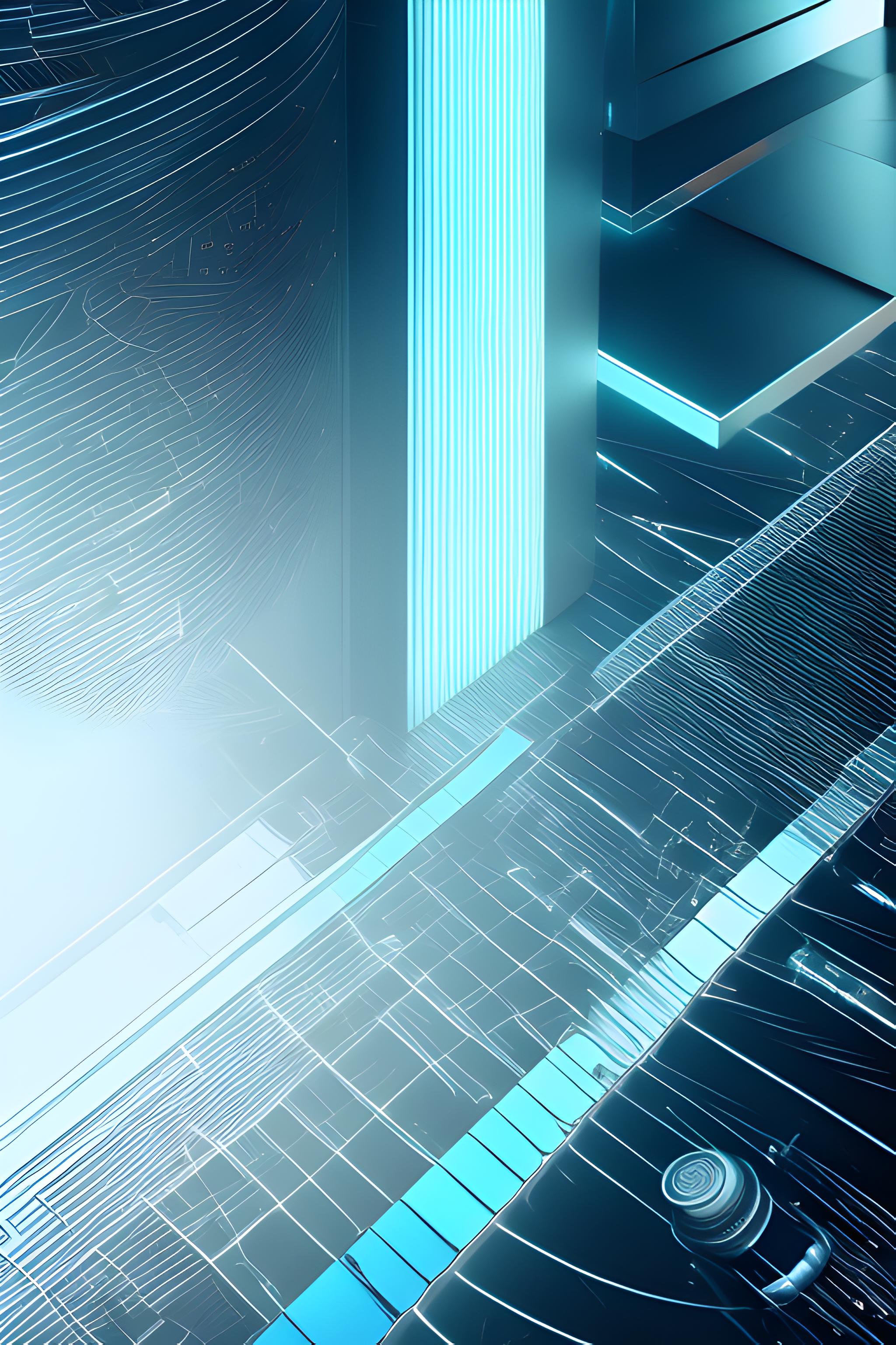 A dynamic premium mobile wallpaper, 3D abstract geometric structure, sharp metallic lines, holographic titanium reflections, cyber platinum crystals, luxury dark background, glowing line art, cosmic energy, minimalist future cyberpunk style, 8k resolution, aspect ratio 9:16 --ar 9:16 --v 6.0